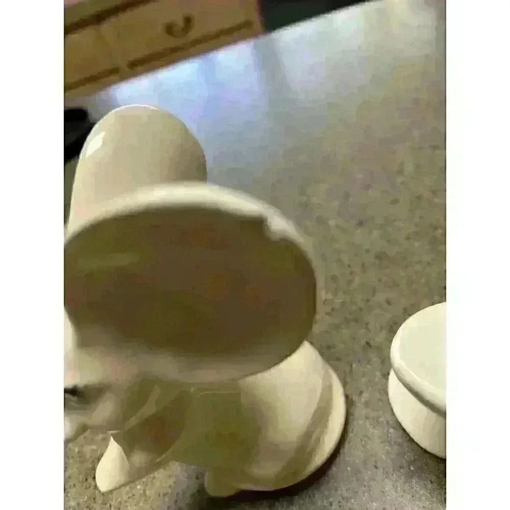 Vintage‎ Set of 2 White Big Ear Mice Porcelain Figurines